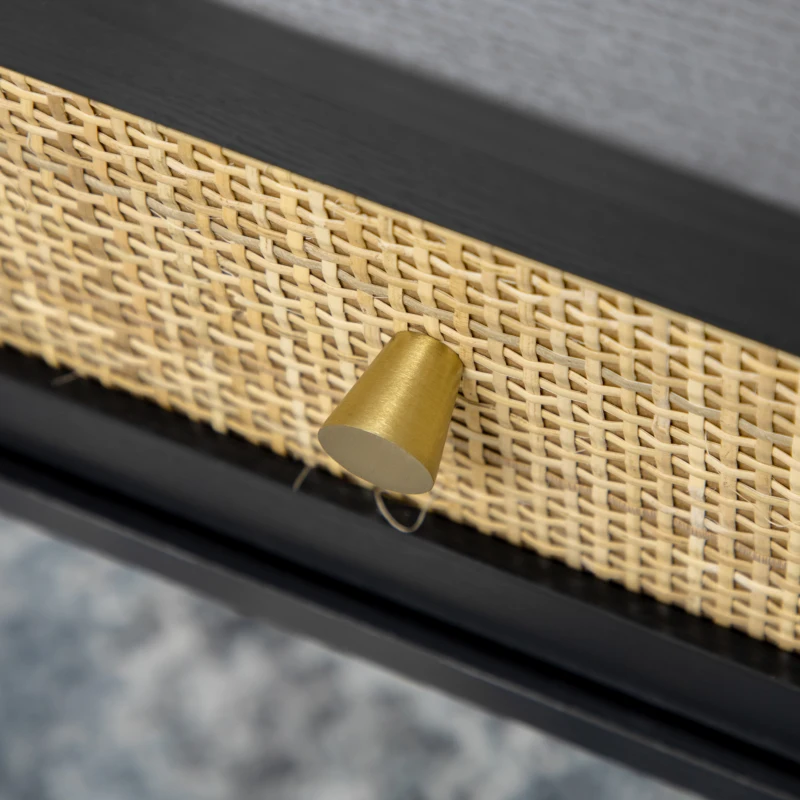 HOMCOM Couchtisch im Boho-Design, mit 1 Schublade, 2 Fächern, Rattan-Element, Schwarz + Natur