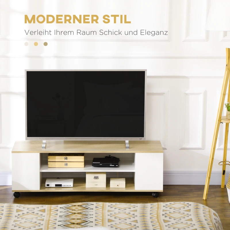 HOMCOM Szafka pod telewizor, niski stolik na kółkach, z 2 otwartymi półkami do salonu, biały