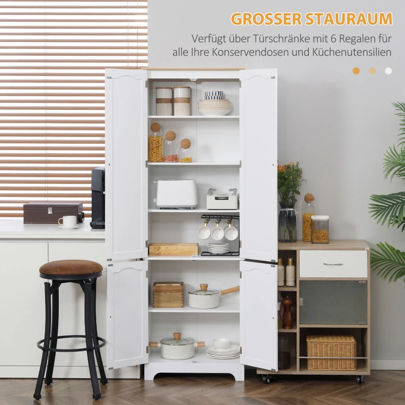 HOMCOM Küchenschrank Landhausstil  2 Schränke 6 Regale 61 cm x 30,5 cm x 183 cm MDF-Holz Weiß