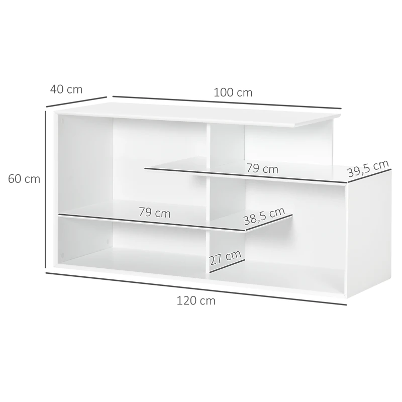 HOMCOM TV Bank mit 4 Regalen, Kabelführungslöchern, TV-Geräte bis zu 32"-55",120 cm x 40cm x 60cm, Weiß