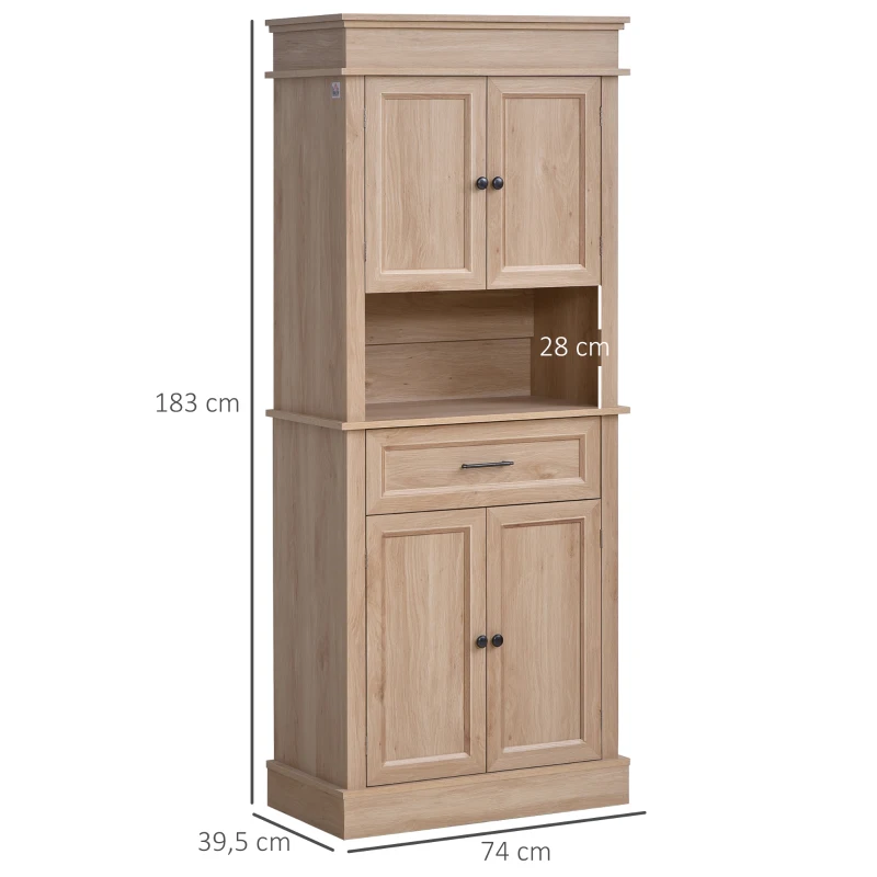 HOMCOM Küchenschrank Hochschrank mit Schublade Esszimmerschrank mit höhenverstellbaren Regalböden Küchenbuffet Kippschutz Spanplatte Natur 74 x 39,5 x 183 cm