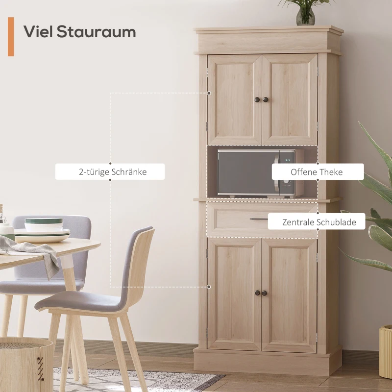 HOMCOM Küchenschrank Hochschrank mit Schublade Esszimmerschrank mit höhenverstellbaren Regalböden Küchenbuffet Kippschutz Spanplatte Natur 74 x 39,5 x 183 cm
