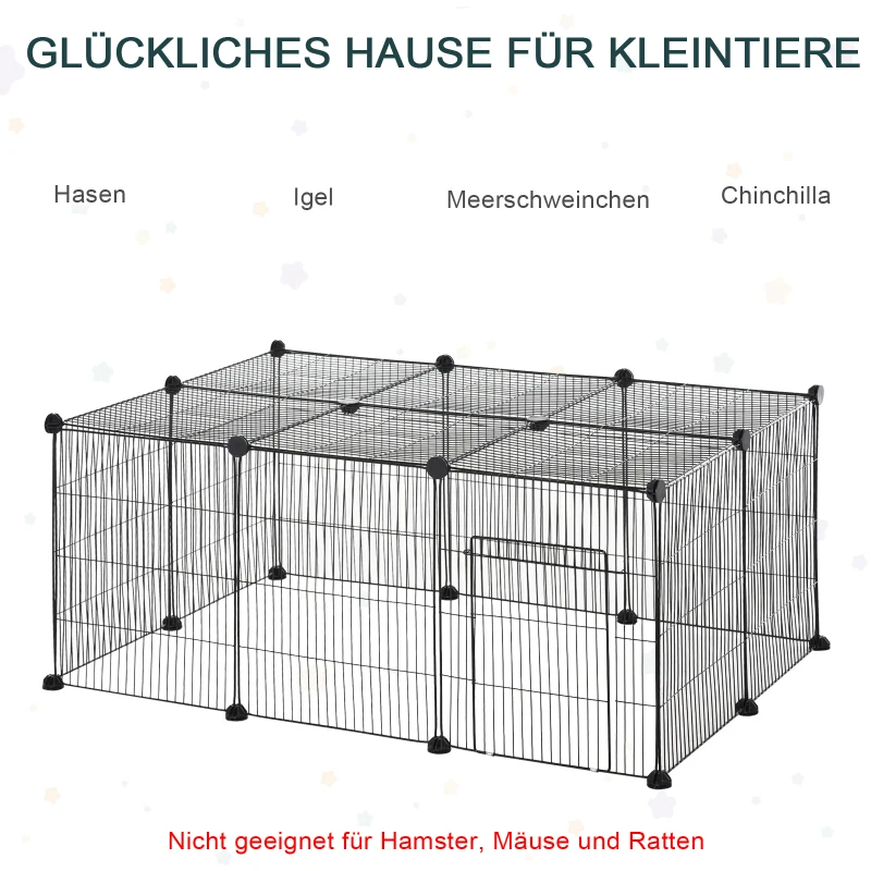 PawHut verblijf voor kleine huisdieren buitenverblijf DIY kitten konijn chinchilla kooi metaal zwart