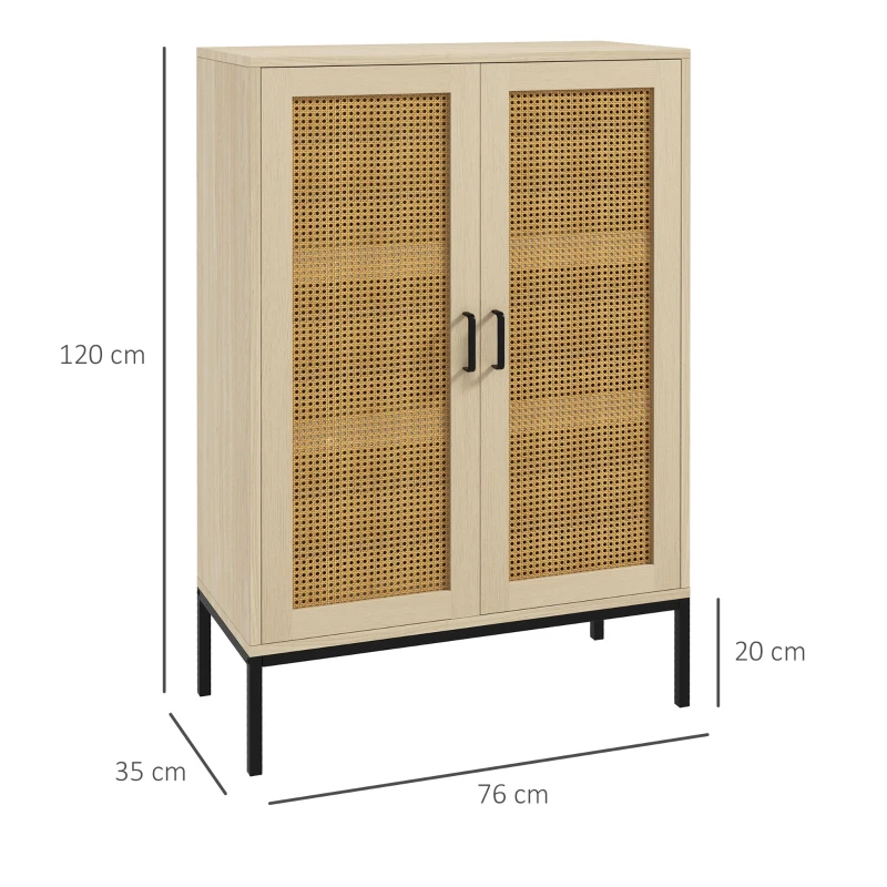 HOMCOM Sideboard im Boho-Stil, Wienergeflechtoptik, Kommode, Natur + Schwarz