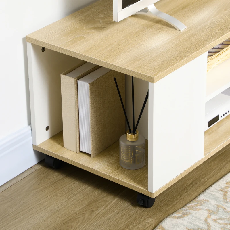 HOMCOM Szafka pod telewizor, niski stolik na kółkach, z 2 otwartymi półkami do salonu, biały