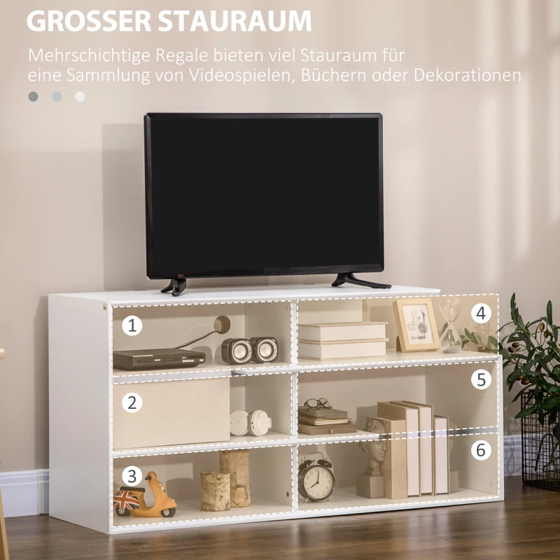 HOMCOM TV Bank mit 4 Regalen, Kabelführungslöchern, TV-Geräte bis zu 32"-55",120 cm x 40cm x 60cm, Weiß