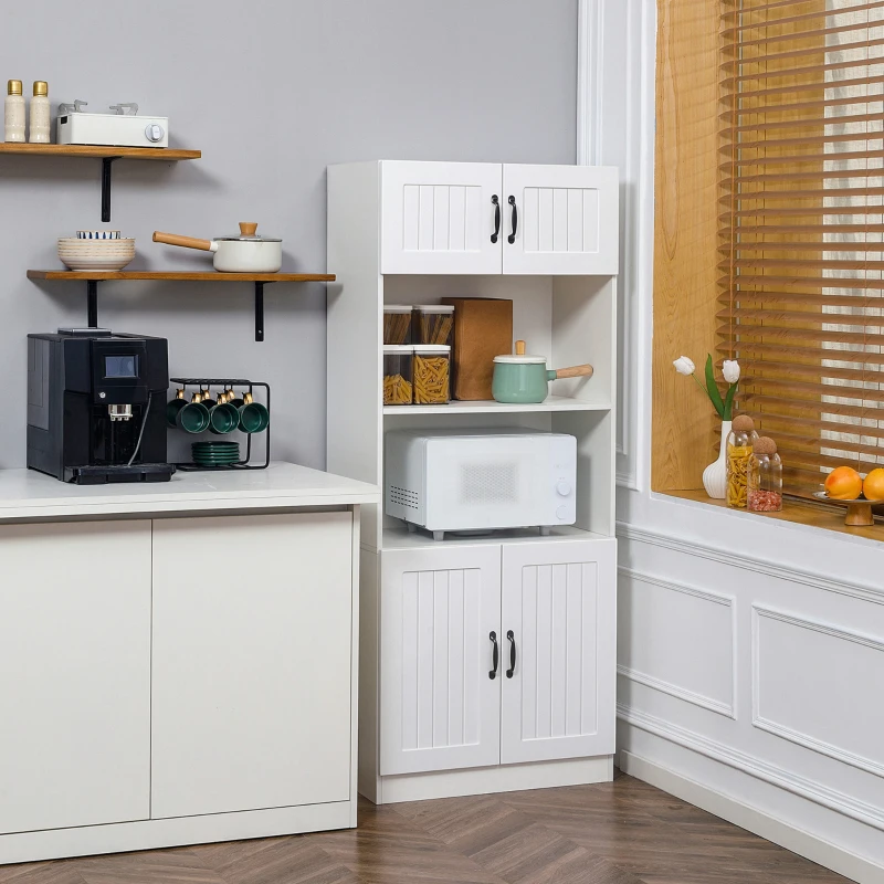 HOMCOM Küchenschrank im Landhausstil mit 2 Schränken u. 2 offenen Regalen 70 cm x 40 cm x 170 cm Weiß + Schwarz