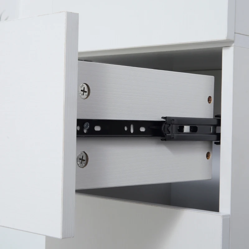 kleankin Mobile Bagno con Ripiano Regolabile, 2 Ripiani Chiusi e un Cassetto in Legno, 30x28x180 cm, Bianco