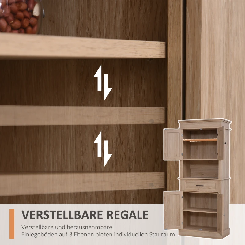 HOMCOM Küchenschrank Hochschrank mit Schublade Esszimmerschrank mit höhenverstellbaren Regalböden Küchenbuffet Kippschutz Spanplatte Natur 74 x 39,5 x 183 cm