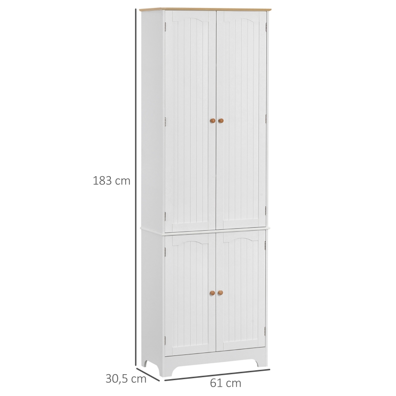 HOMCOM Küchenschrank Landhausstil  2 Schränke 6 Regale 61 cm x 30,5 cm x 183 cm MDF-Holz Weiß
