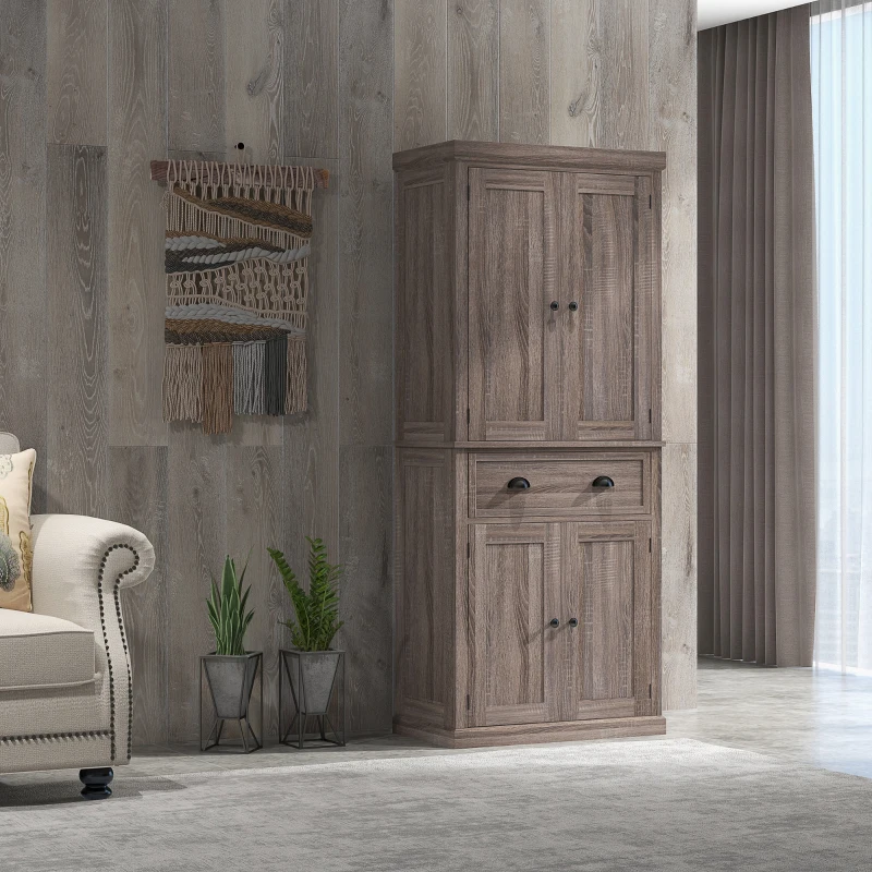 HOMCOM Küchenschrank, Hochschrank, Küchenbuffet mit 2 Schränken und Schublade, Mehrzweckschrank, Kippschutz, Sideboard, Braun, 76 x 40,5 x 184 cm