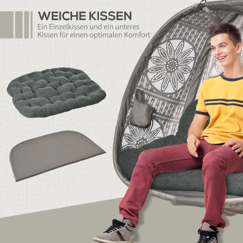 Outsunny Wiszący Fotel dla 2 Osób z Poduszkami, Składany, Kwiatowy Motyw, Stalowy Stelaż