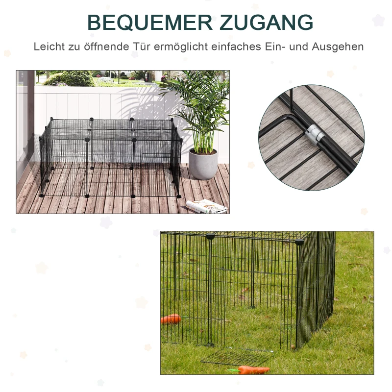 PawHut verblijf voor kleine huisdieren buitenverblijf DIY kitten konijn chinchilla kooi metaal zwart