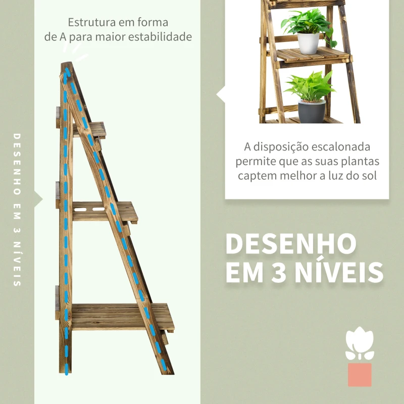 Outsunny Suporte para Plantas de 3 Níveis Dobrável para Interior e Exterior 40x37x93 cm Madeira