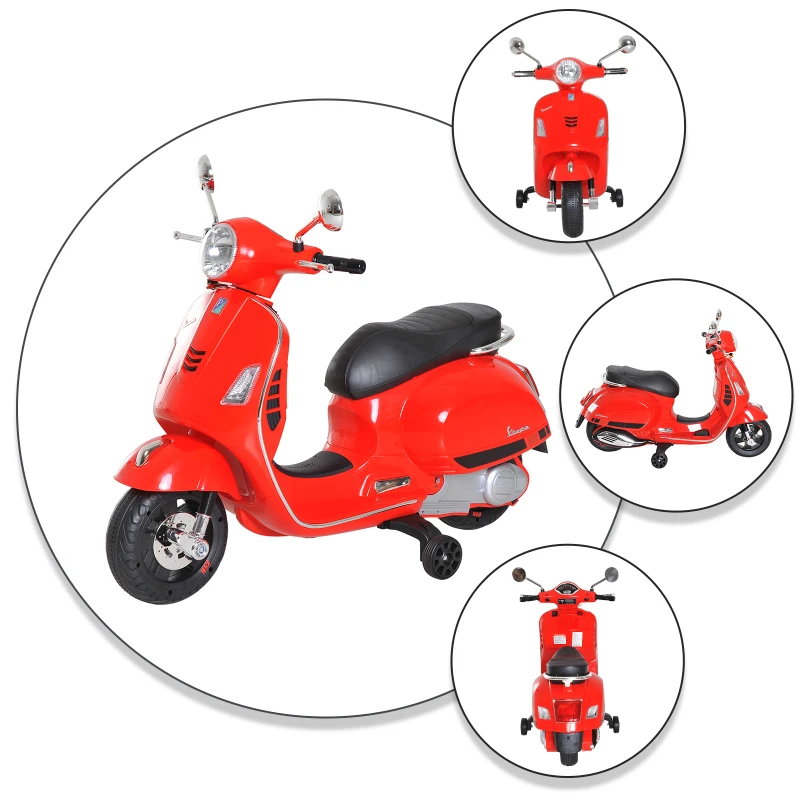 HOMCOM Vespa Scooter Moto électrique Enfants 6 V dim. 102L x 51l x 76H cm Musique MP3 Port USB klaxon Phare feu AR Rouge