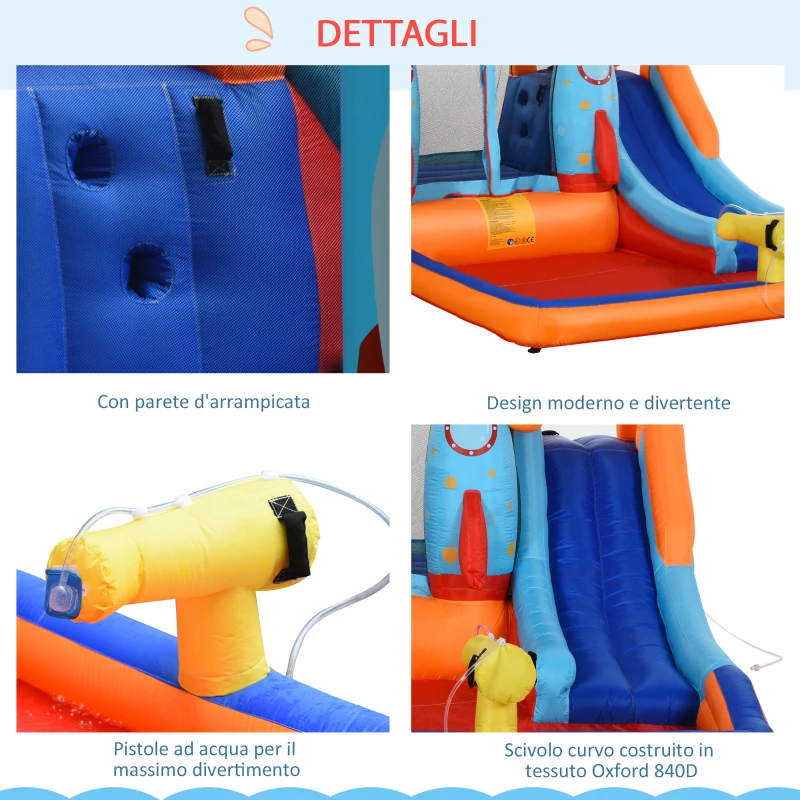 Outsunny Castello Gonfiabile per Bambini Piscina con Scivolo e Trampolino, Pompa Elettrica, 350x250x185cm, Multicolore