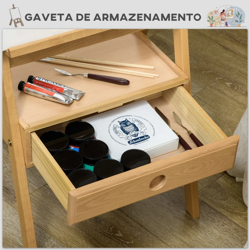 Vinsetto Cavalete de Pintura para Telas de Até 92 cm com Gaveta Altura Ajustável e Estrutura em H 43,5x43x150-190 cm Madeira