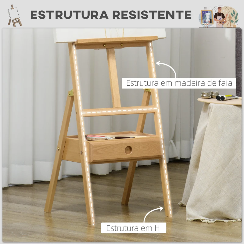 Vinsetto Cavalete de Pintura para Telas de Até 92 cm com Gaveta Altura Ajustável e Estrutura em H 43,5x43x150-190 cm Madeira