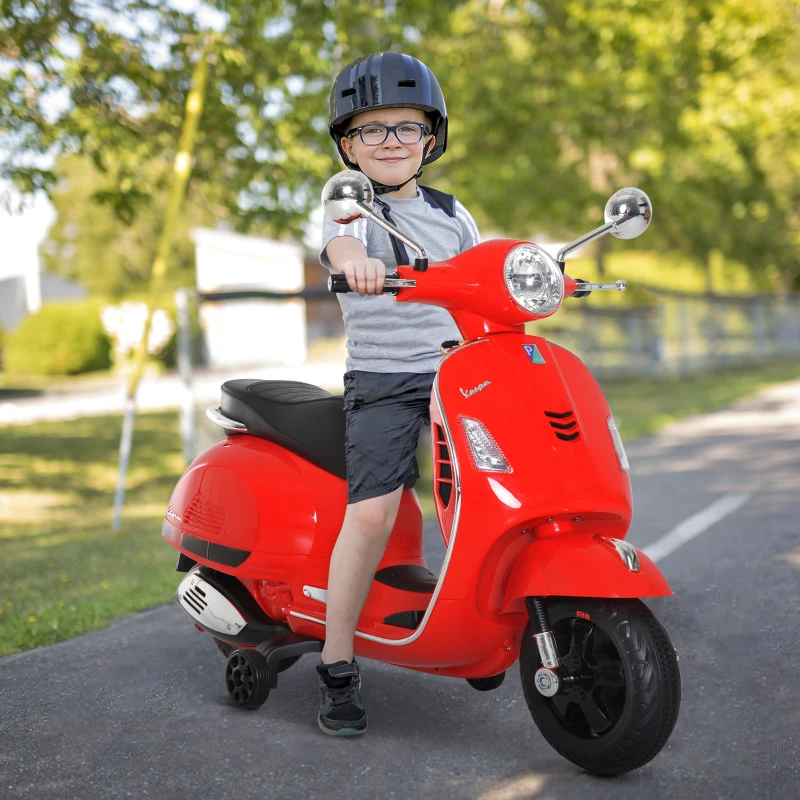 HOMCOM Vespa Scooter Moto électrique Enfants 6 V dim. 102L x 51l x 76H cm Musique MP3 Port USB klaxon Phare feu AR Rouge