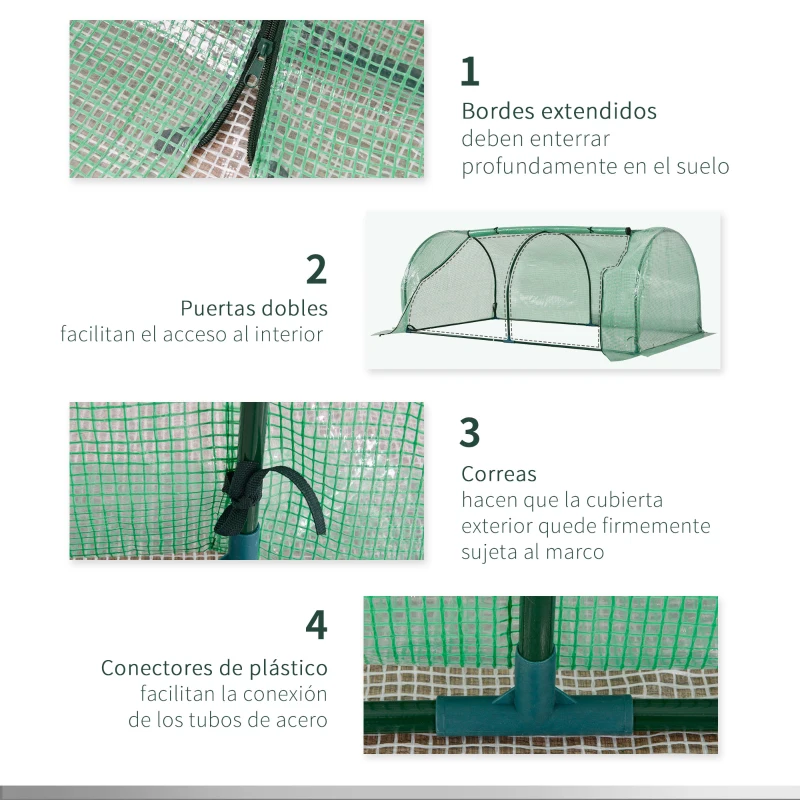Outsunny Mini Invernadero 200x100x80 cm para Jardín Vivero Casero Tipo Túnel con Marco de Acero y Cubierta Plástico Verde