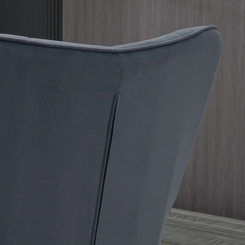 HOMCOM Fauteuil met ottomaan, relaxfauteuil. Knoopsteek, donkergrijs.