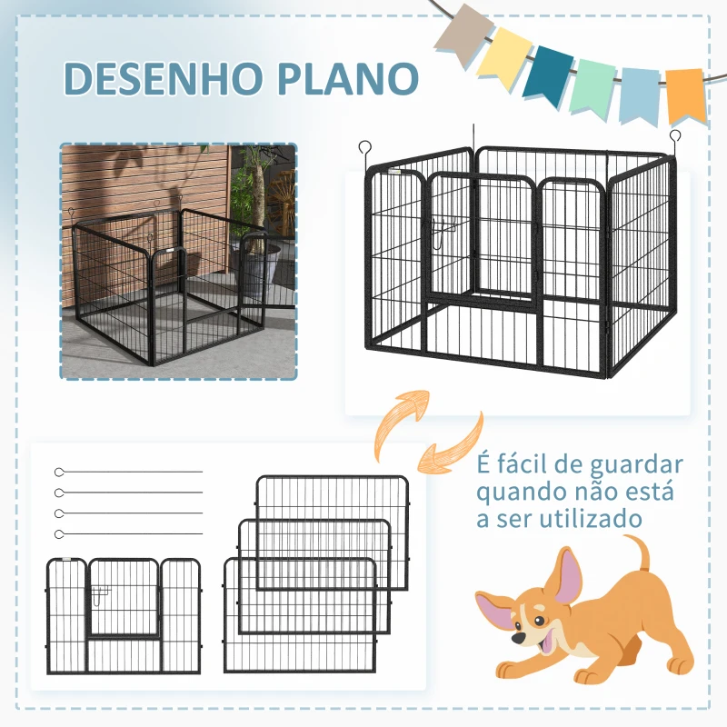 PawHut Parque para Cães com 4 Painéis Dobrável 82x82x60 cm com Porta e Fechadura para Exterior e Interior Cinza Escuro