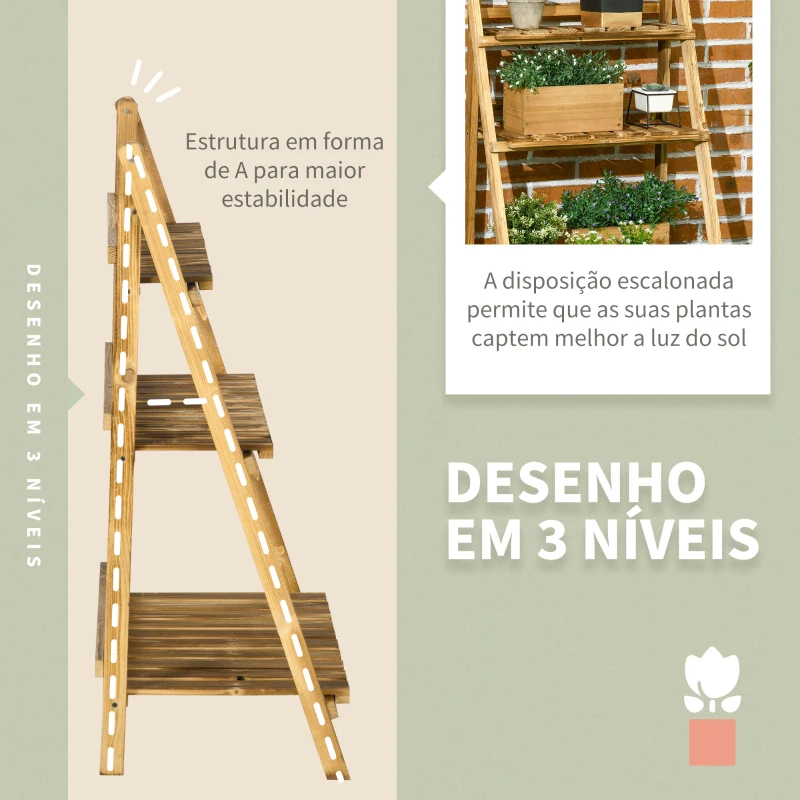Outsunny Suporte para Plantas de 3 Níveis Dobrável para Interior e Exterior 60x37x93 cm Madeira