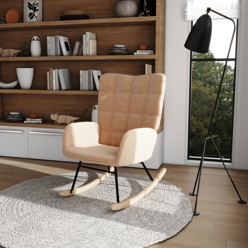 HOMCOM Fotel bujany, krzesło bujane, krzesło akcentowe do 120 kg, poliester, brązowy