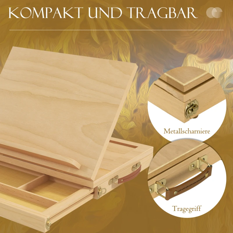 Vinsetto Tafel schildersezel, kleine schildersezel, 1 lade, 3 vakken, massief hout, natuurlijk