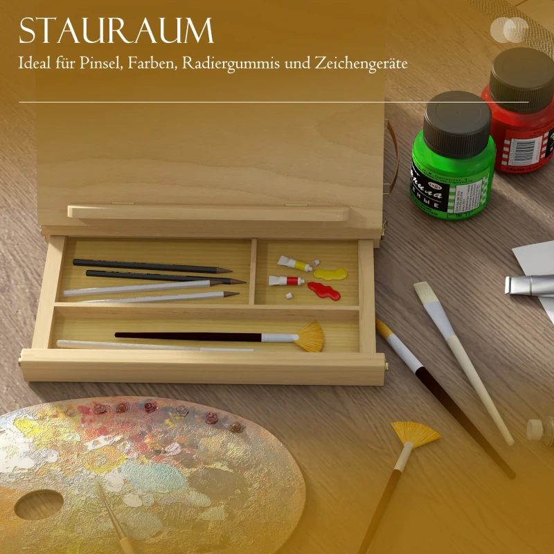 Vinsetto Tafel schildersezel, kleine schildersezel, 1 lade, 3 vakken, massief hout, natuurlijk