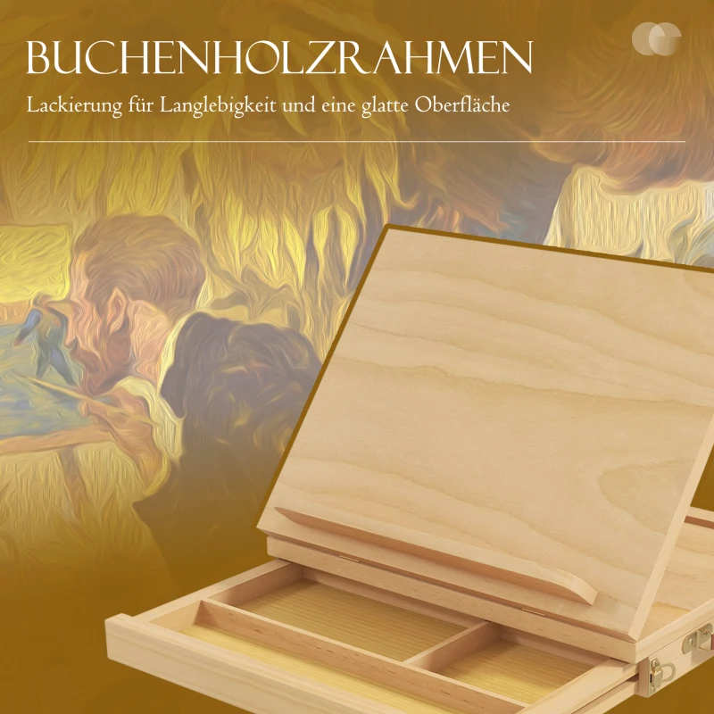 Vinsetto Tafel schildersezel, kleine schildersezel, 1 lade, 3 vakken, massief hout, natuurlijk