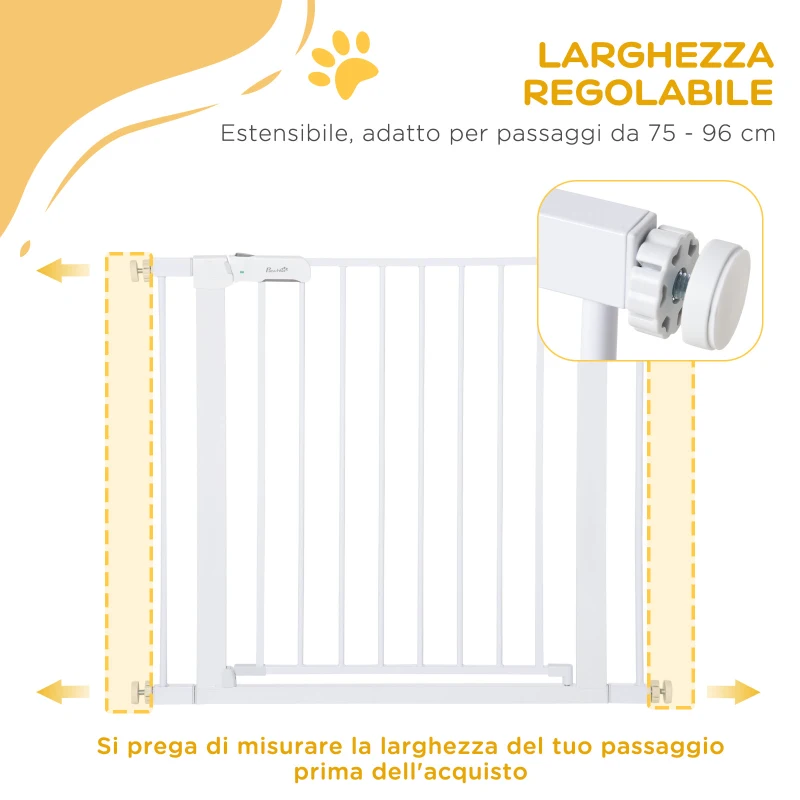 PawHut Cancelletto di Sicurezza per Cani, Fissaggio a Pressione Larghezza Regolabile 75-96cm