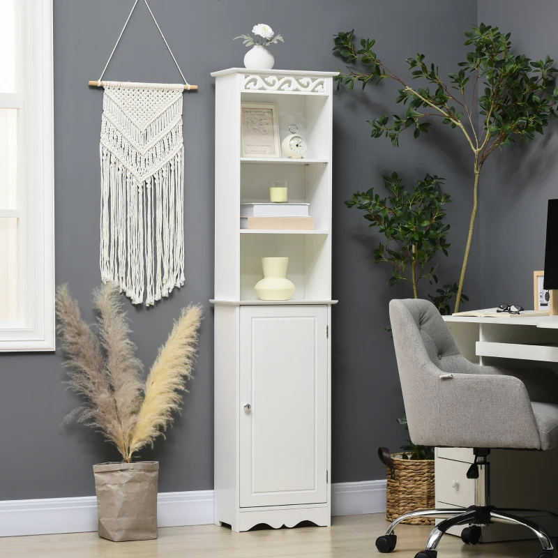 HOMCOM® STOJĄCY REGAŁ ŁAZIENKOWY DO PRZECHOWYWANIA 6 PÓŁEK PŁYTA MDF biały 40 x 23 x 160 cm