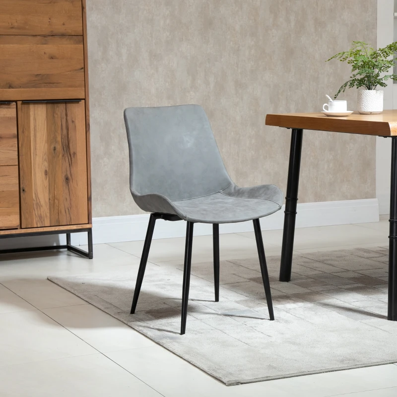 HOMCOM Essstuhl moderner Küchenstuhl Esszimmerstühle mit Rückenlehne Metallbeine für Empfang Wohnzimmerstuhl Kunstleder Metall Schaumstoff Grau 51,5 x 59 x 82 cm