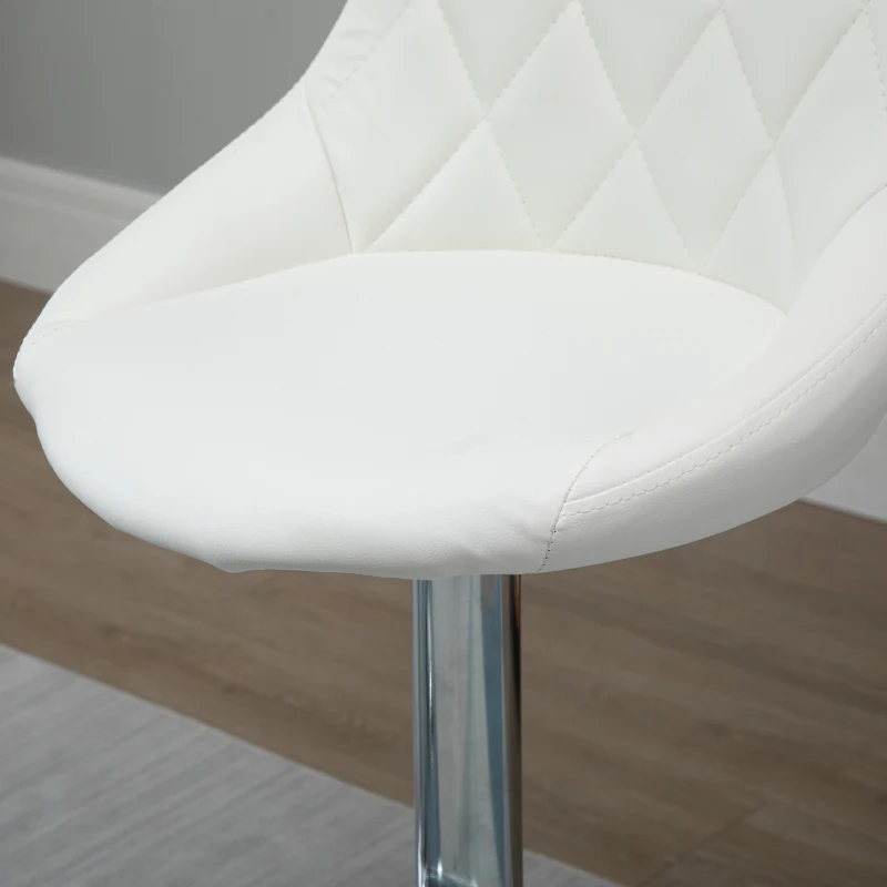 HOMCOM Set 2 Sgabelli da Bar, Altezza Regolabile con Base in Metallo e Seduta in Pelle PU, Sgabelli Moderni con Schienale e Poggiapiedi, 46x48x83-104cm, Bianco