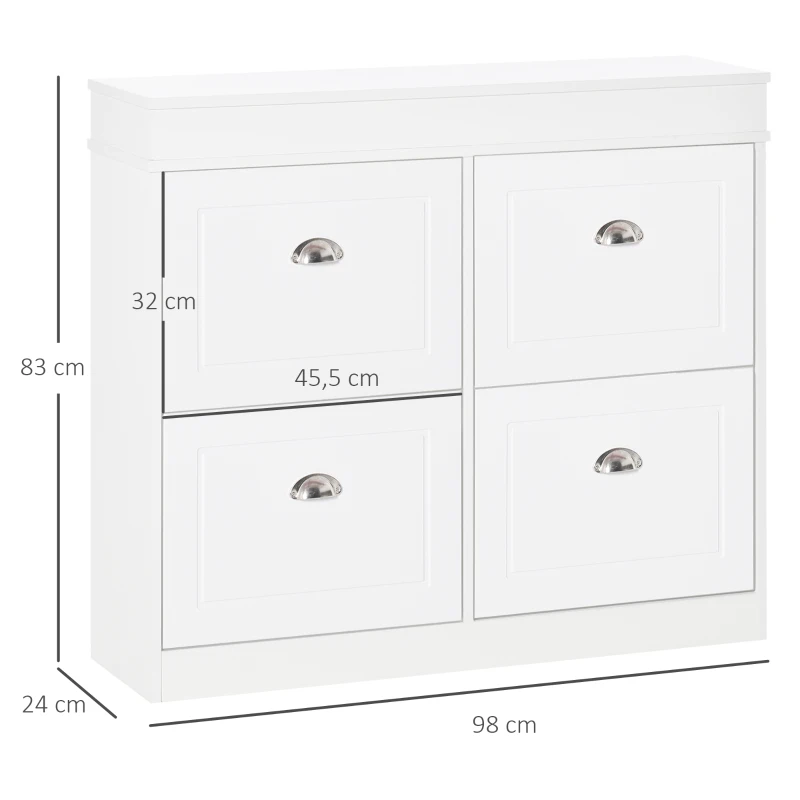 HOMCOM Schuhschrank mit 4 Schubladen modern Einfaches Design Lagerung Schrank Spanplatte MDF Weiß 98 x 24 x 83 cm