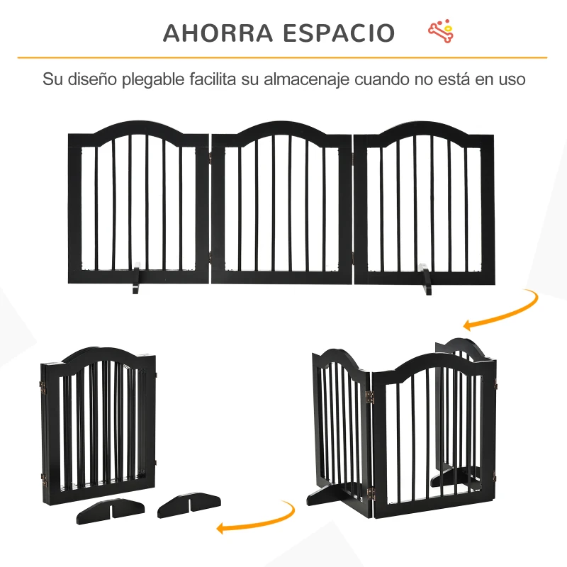 PawHut Barrera de Seguridad Plegable para Perros Pequeños Rejilla de Protección de 3 Paneles con Patas 154,5x29,5x61 cm Negro