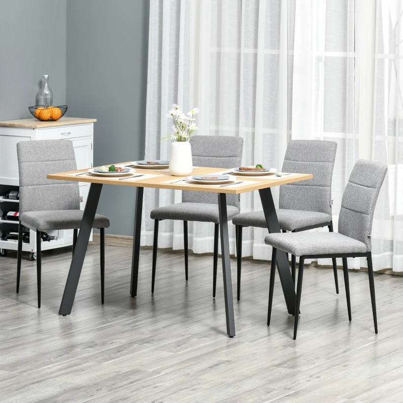 HOMCOM 4er-Set Küchenstühle Esszimmerstühle Bürostuhl mit Rückenlehne Wohnzimmerstuhl Sessel Polsterstuhl im Leinenoptik Metall Grau 41,5 x 54,5 x 87cm