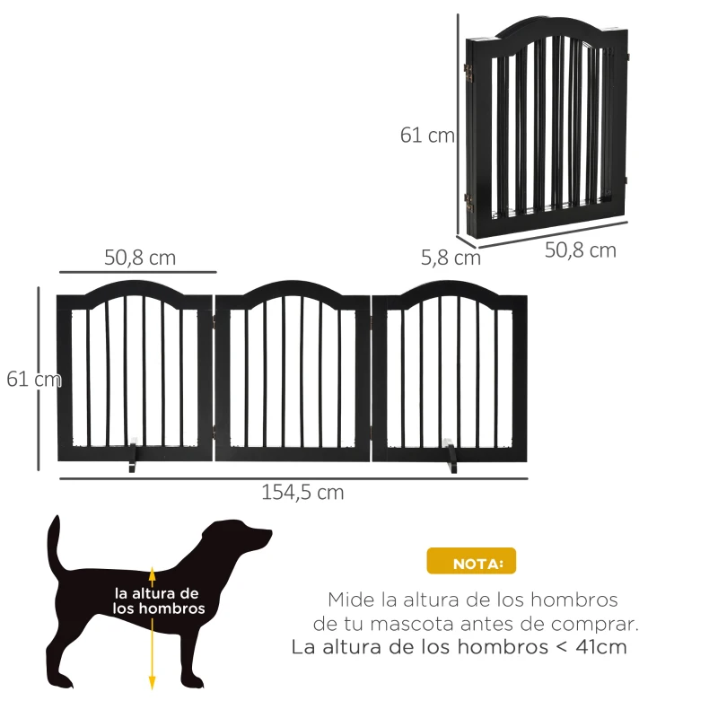 PawHut Barrera de Seguridad Plegable para Perros Pequeños Rejilla de Protección de 3 Paneles con Patas 154,5x29,5x61 cm Negro