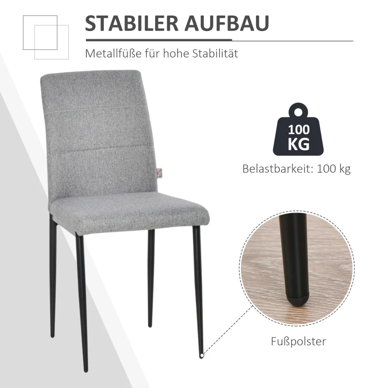 HOMCOM 4er-Set Küchenstühle Esszimmerstühle Bürostuhl mit Rückenlehne Wohnzimmerstuhl Sessel Polsterstuhl im Leinenoptik Metall Grau 41,5 x 54,5 x 87cm