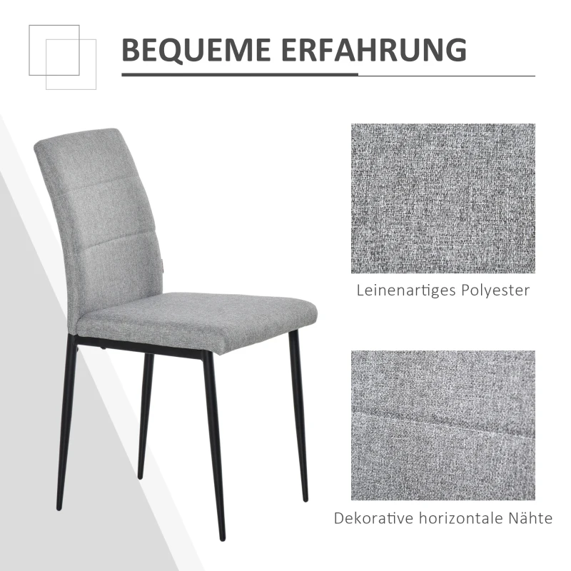 HOMCOM 4er-Set Küchenstühle Esszimmerstühle Bürostuhl mit Rückenlehne Wohnzimmerstuhl Sessel Polsterstuhl im Leinenoptik Metall Grau 41,5 x 54,5 x 87cm