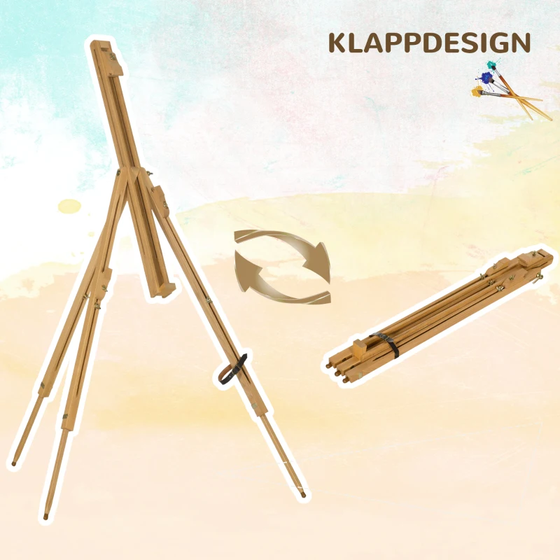 Vinsetto Houten schildersezel, natuurlijk beukenhout, in hoogte verstelbaar, inklapbaar.