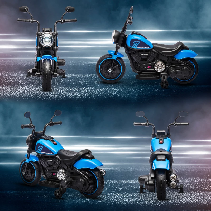 HOMCOM Moto Elettrica per Bambini 18-36 Mesi in PP e Metallo con Rotelle e Fanale, 76x42x57 cm, Blu e Nero