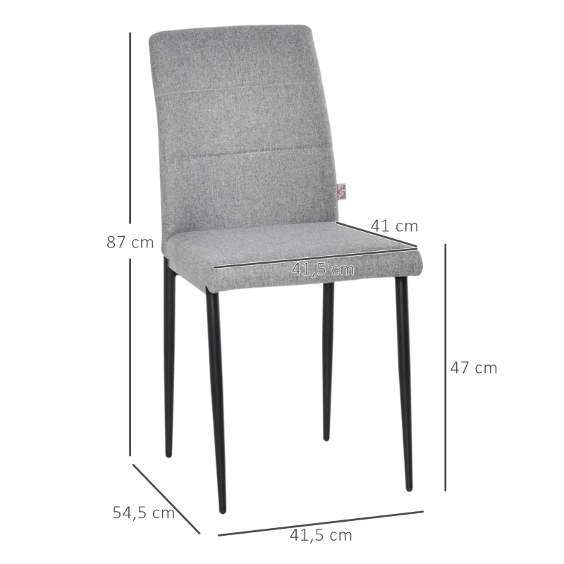 HOMCOM 4er-Set Küchenstühle Esszimmerstühle Bürostuhl mit Rückenlehne Wohnzimmerstuhl Sessel Polsterstuhl im Leinenoptik Metall Grau 41,5 x 54,5 x 87cm
