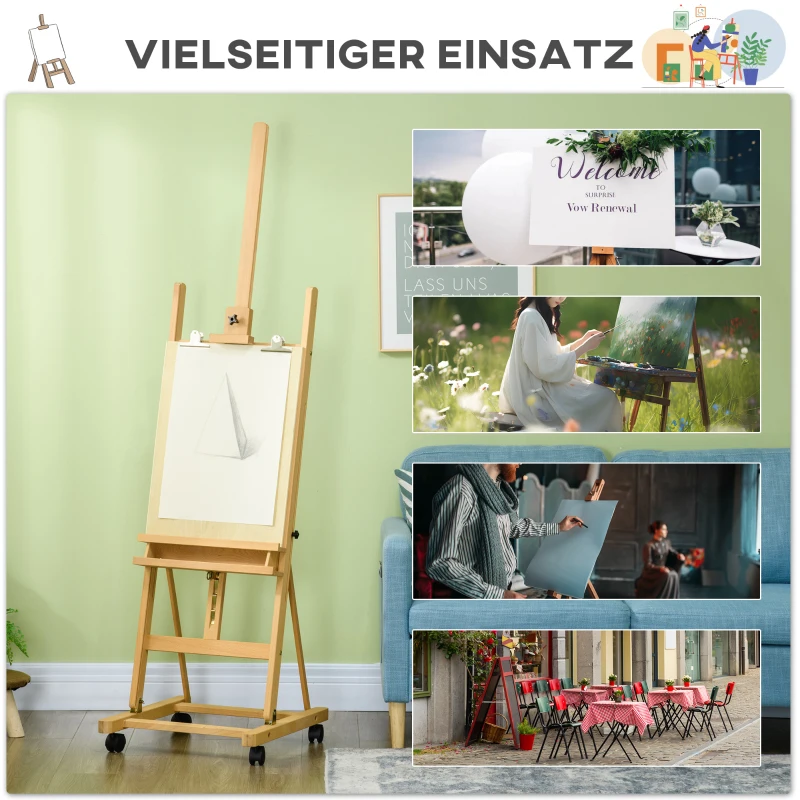 Vinsetto Schildersezel, Kunstenaarsezel, Verstelbaar in hoogte, 4 wielen, Natuur + Zwart(m-8)