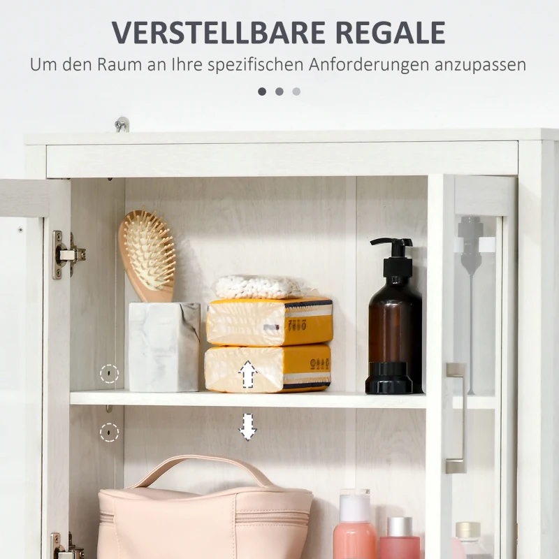 szafka łazienkowa kleankin 2 szklane drzwi 1 półka MDF-szkło Biały