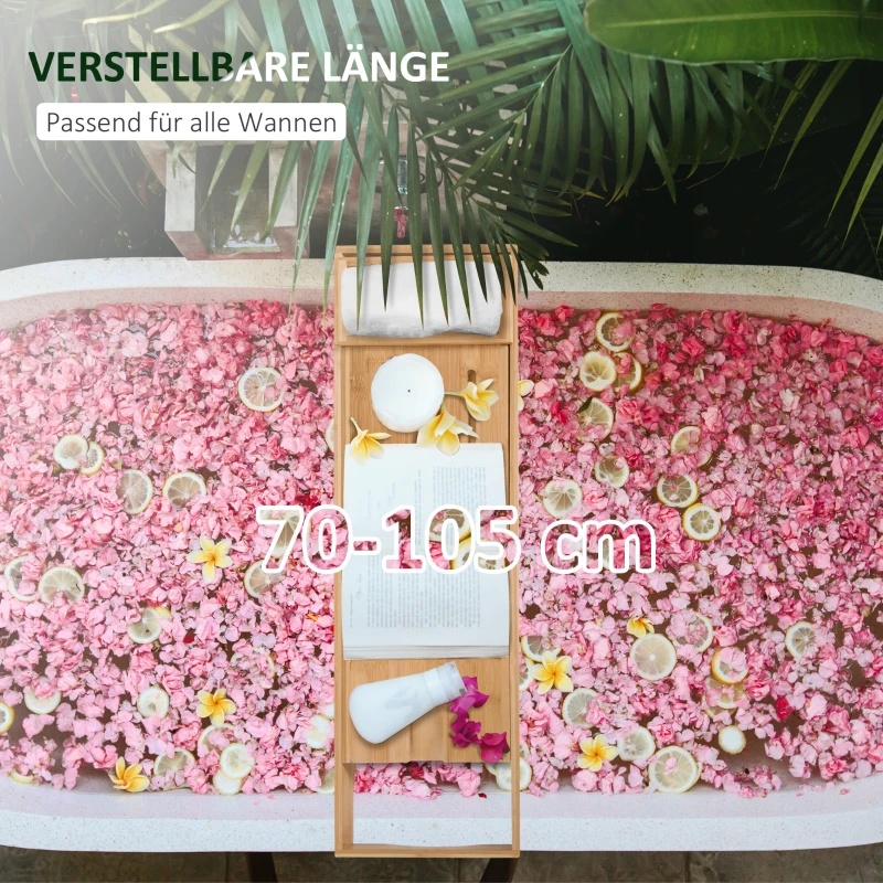 HOMCOM półka na wannę półka wannowa półka nawannowa nakładka na wannę taca na wannę uchwyt na szampana