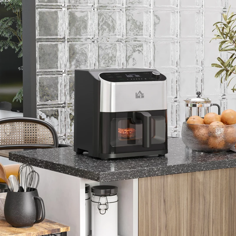 HOMCOM 6.5L 4 in 1 Air Fryer, Air Fry, Bake, Roast and Dehydrator with Digital Display, Rapid Air Circulation, Adjustable Temperature, Timer, Cookbook and Non-stick Basket, 1500W