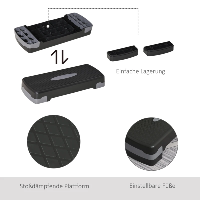 HOMCOM Stepboard aerobic fitness stepper hometrainer in hoogte verstelbaar sport zwart