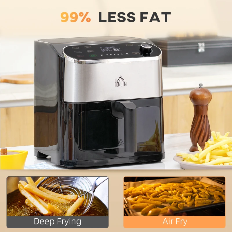 HOMCOM 6.5L 4 in 1 Air Fryer, Air Fry, Bake, Roast and Dehydrator with Digital Display, Rapid Air Circulation, Adjustable Temperature, Timer, Cookbook and Non-stick Basket, 1500W